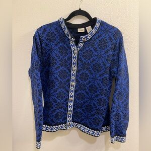 Vintage LL Bean Nordic Snowflake Cardigan Sweater 100% cotton Sz M